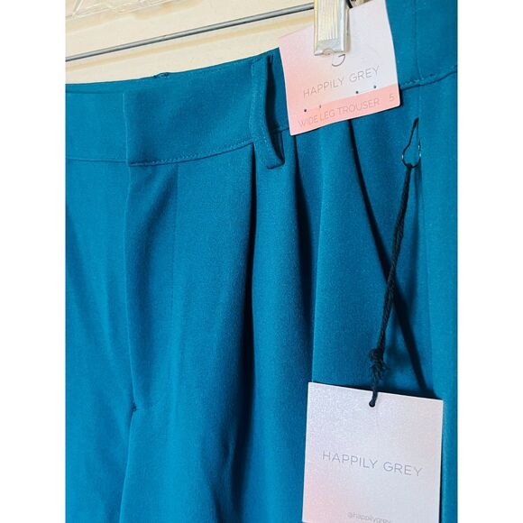 NWT Happily Grey Wide Leg Trouser Dress Pants Pleated Front Slit Tur sz 5 - Picture 8 of 9